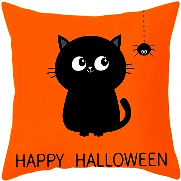 NEW HAPPY HALLOWEEN - Kitty & Spider Pillow Cover - Picture 1 of 4